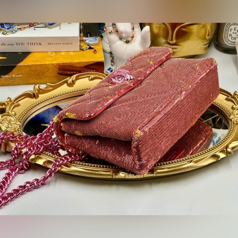 🆕 KURT GEIGER LONDON 🧿 NWOT Glitter Mini Kensington Crossbody Bag, Pink Drench - Picture 7 of 15